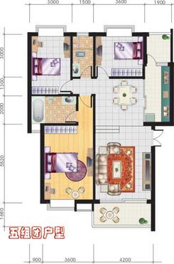 【五组团户型】3室2厅2卫1厨1阳台