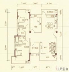 【文莱·御园3#楼标准层户型图】3室2厅2卫1厨3阳台