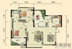 【湘府十城C2户型2室2厅2卫98.53㎡】2室2厅2卫1厨