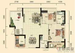 【湘府十城C3户型2室2厅2卫94.69㎡】2室2厅2卫1厨