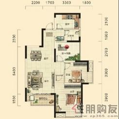 【湘府十城A1户型2室2厅1卫78.49㎡】
