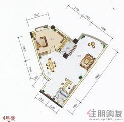 【麒麟山2期4号楼8#户型图】1室2厅1卫1厨2阳台