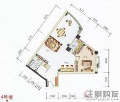 【麒麟山2期4号楼9#户型图】1室2厅1卫1厨2阳台