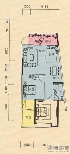 【骋望怡璟湾C栋1单元02房户型图】2室2厅1卫1厨2阳台