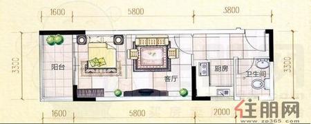 白金瀚宫户型图_C户型图1室1卫1厨户型