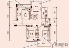 【1号楼C户型—两房两厅一卫】2室2厅1卫1厨2阳台