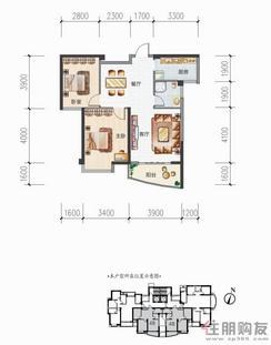 【4号楼B户型2房2厅1卫约82.12㎡】2室2厅1卫
