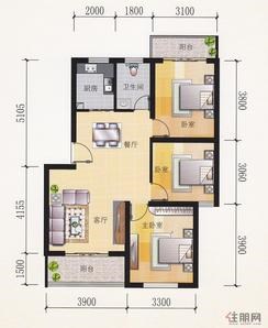 【龙州国际B5户型】3室2厅1卫