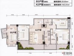 【伟业大厦A2户型】2室2厅1卫