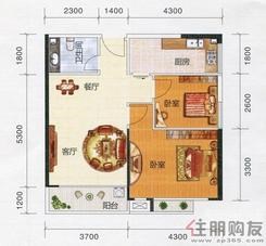 【户型图D户型】2室2厅1卫1厨1阳台