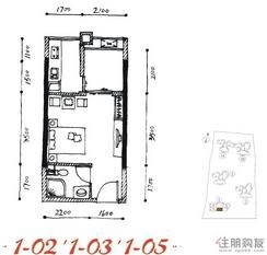 【盛天公馆1-02、1-03、1-05户型】1室1厅1卫1厨