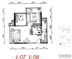 【盛天公馆1-07、1-08户型】1室1厅1卫1厨1阳台