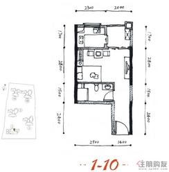 【盛天公馆1-10户型】1室1卫1厨1阳台