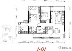 【盛天公馆1-01户型】2室2厅2卫1厨2阳台