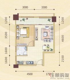 【昌泰东盟园B户型】1室2厅1卫1厨1阳台