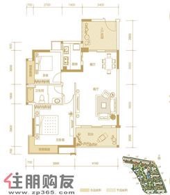【B1户型】2室2厅1卫1厨1阳台