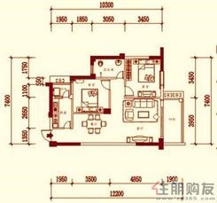 【城市丽景4单元03号房M户型图】2室2厅1卫1厨2阳台