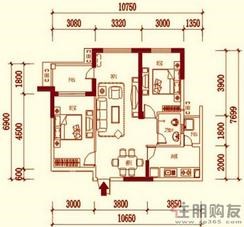 【城市丽景2单元02号房E户型图】2室2厅1卫1厨2阳台