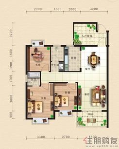 【东方国际C5三房户型】3室2厅2卫1厨1阳台