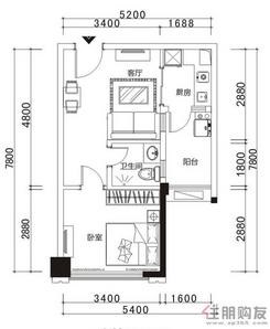 【1#楼10、11、12户型】1室1厅1卫1厨1阳台