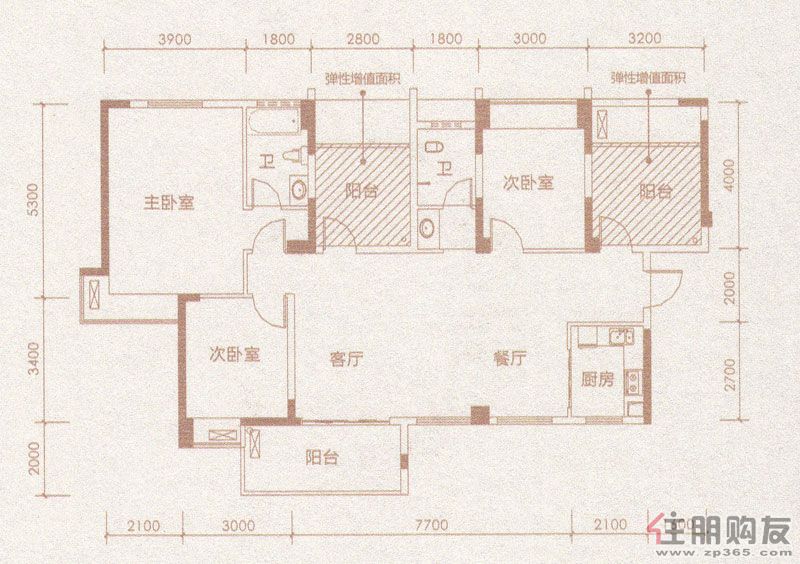 汇东郦城c/d栋3 2户型3室2厅2卫142.00㎡