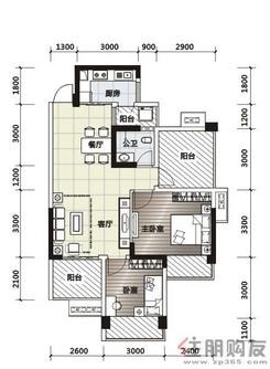 【汇东郦城·天阔BC户型7】2室2厅1卫1厨2阳台