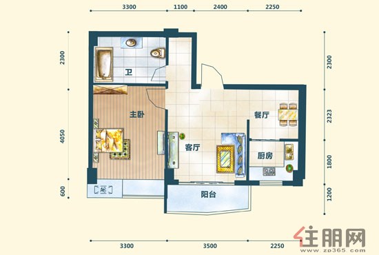 锦绣豪庭 c1 1室1厅1卫0厨1阳台 户型面积:56.