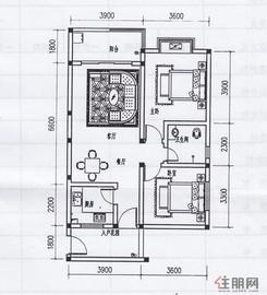 【12楼1-D户型】2室2厅1卫1厨1阳台