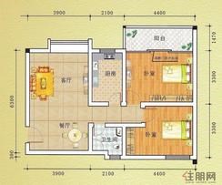 【E户型】2室2厅1卫1厨1阳台