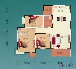 【南2#、3#D1户型】3室2厅1卫1厨1阳台
