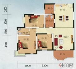 【南国华城2#、3#D户型】3室2厅2卫1厨1阳台
