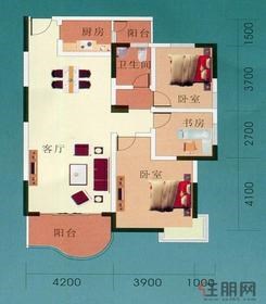 【南国华城2#、3#E户型】3室2厅1卫1厨1阳台