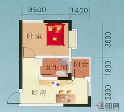 【南国华城2#、3#F户型】1室1厅1卫1厨1阳台
