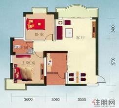 【南国华城2#、3#G户型】2室2厅1卫1厨1阳台
