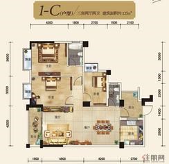 【1-C】3室2厅2卫1厨2阳台