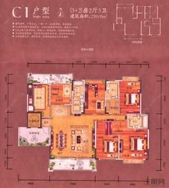 【八桂绿城·龙湖御景C1户型】3室2厅3卫1厨2阳台