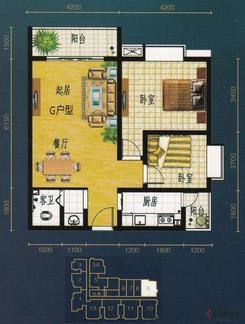【G户型】2室2厅1卫1厨2阳台