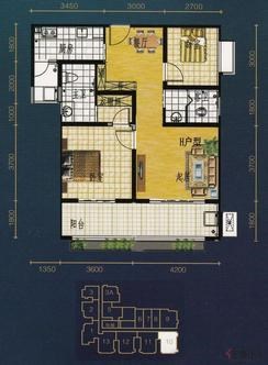 【H户型】2室2厅1卫1厨2阳台