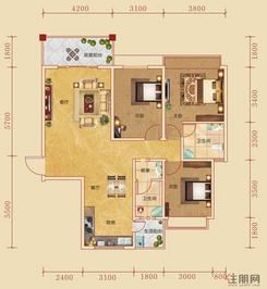 【户型底版1】3室2厅2卫1厨2阳台