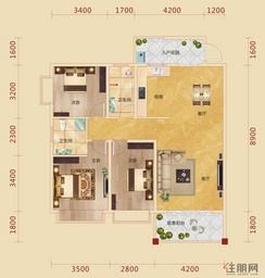【户型底版3】3室2厅2卫1厨1阳台