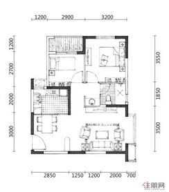 【8#楼C户型】2室2厅1卫1厨1阳台