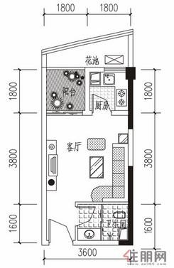 【双湾户型A-4】1室1厅1卫1厨1阳台