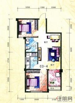 【13#C3-4户型】2室2厅1卫1厨