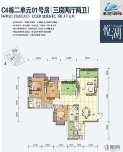 【[标准层]C4栋二单元01号房】3室2厅2卫1厨2阳台