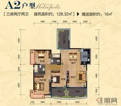 【1月6日建昌·水岸新都A2户型三房两厅】3室2厅2卫1厨2阳台