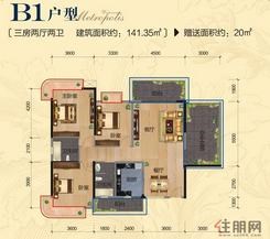 【1月6日建昌·水岸新都B1户型三房两厅】3室2厅2卫1厨3阳台