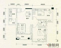 【阳光金海岸A3户型】2室2厅1卫1厨1阳台