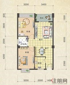 【14栋C3户型】2室2厅1卫1厨1阳台