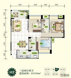 【H2】3室2厅2卫1厨2阳台