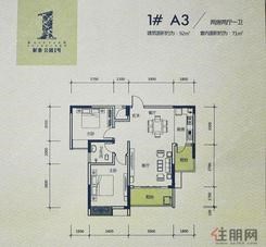【彰泰公园1号A3户型2房2厅1卫】